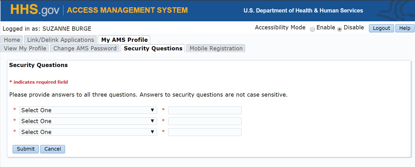 HHS AMS How To Change Your Security Questions And Answers