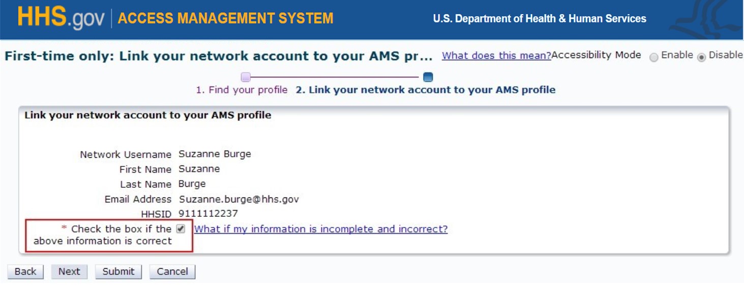 Link your network account to your AMS profile confirmation