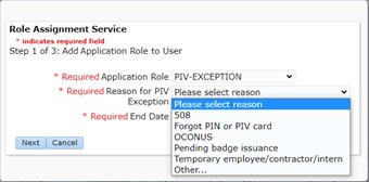Add Piv Exception selection