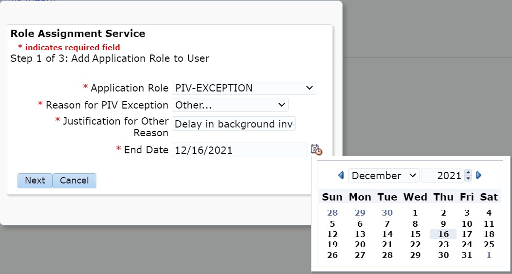 Add Piv Exception end date