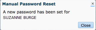 Manual Password Reset: A new password has been set for Suzanne Burge.
