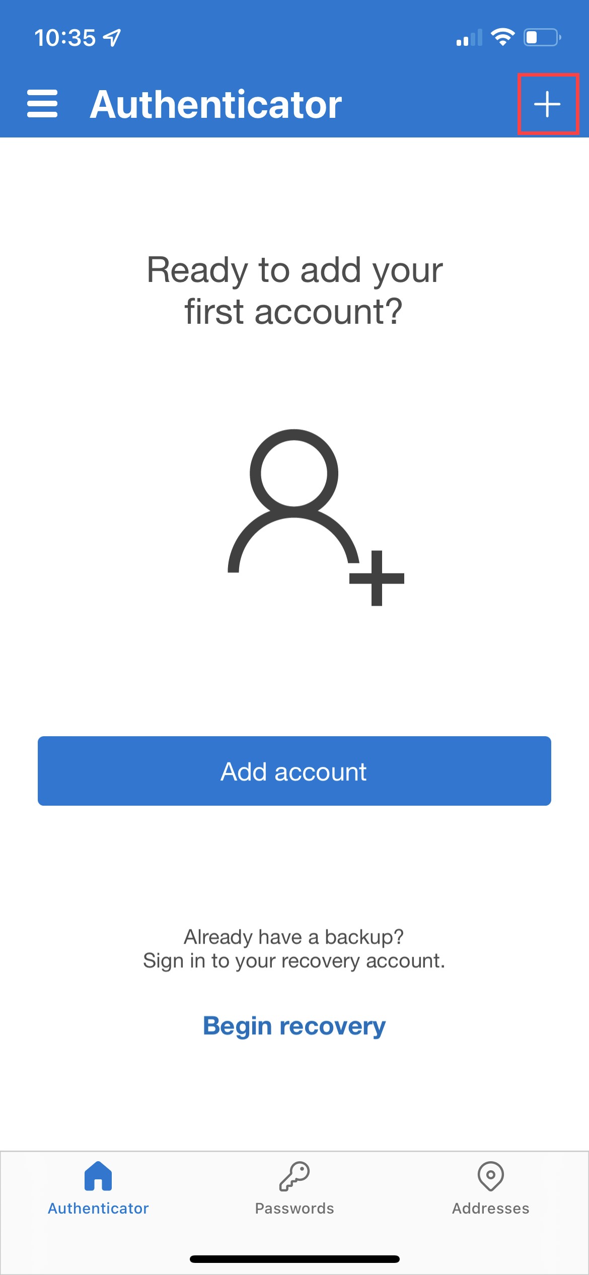 Add Account in Authenticator App