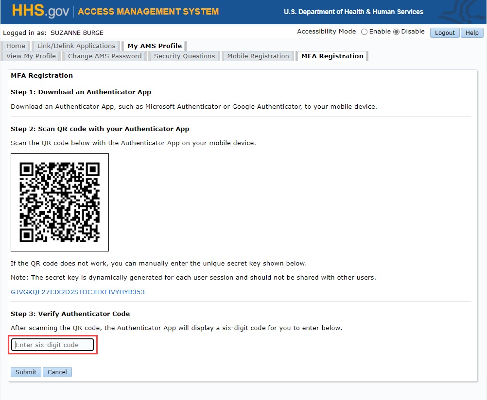 Verify Authenticator code input field