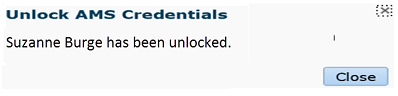 Unlock AMS Credentials: Suzanne Burge has been unlocked.