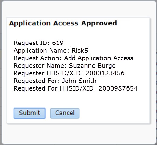 Approve addition of application access pop-up.
