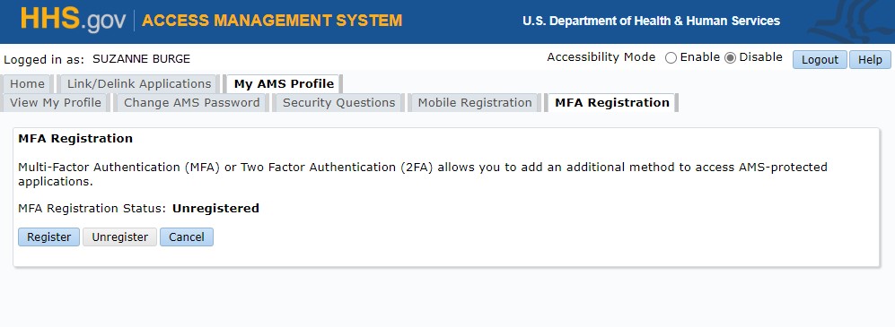 MFA Registration Sub-Tab