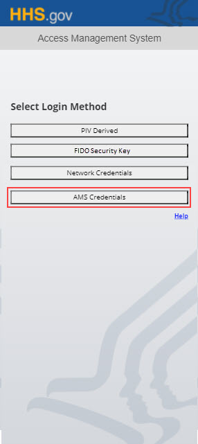 Select the "AMS Credentials" option under the  "Choose Login Method" header