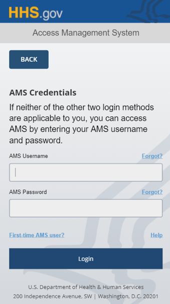 Enter your AMS username and password and click the Login button.