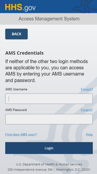 AMS Login Page