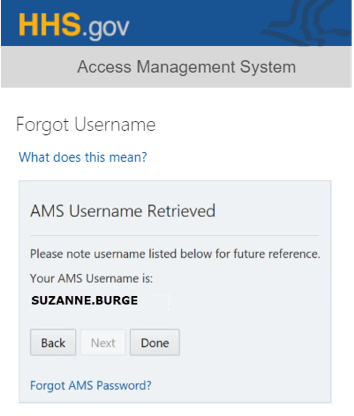 Select "AMS Credentials" from the "Select Login Method" drop-down list