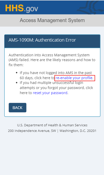 Authentication Error page