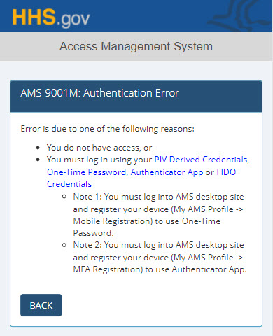 AMS-9001M error page
